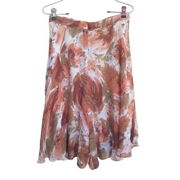 Vtg 80's Womens Pants Culottes High Rise Wide Leg Flowy Brush Stroke Peach Sz M - Picture 1 of 7